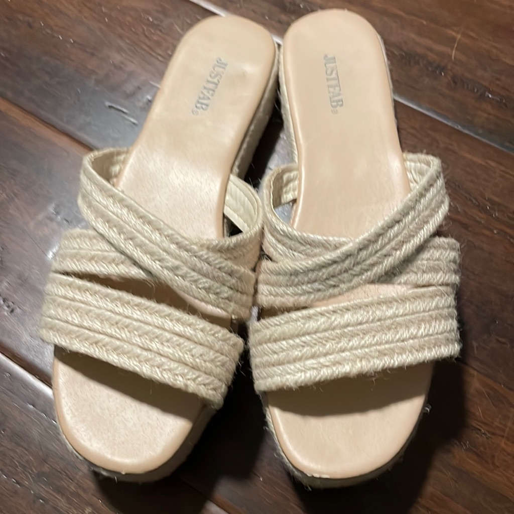 Justfab 9 Cream Crisscross Espadrille Platform Sandal Slides